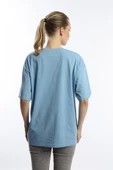 Kadın Oversize Bisiklet Yaka Tişört Mavi - 4