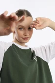 Kadın Oversize Fit Reglan Kol Basic Tişört Haki - 3