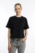 Kadin Oversize Fit Crop Tişört Siyah thumbnail 1