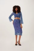 Kadın Ön Astarlı Mesh Crop Bluz Mavi - 2