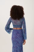 Kadın Ön Astarlı Mesh Crop Bluz Mavi - 3