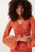 Kadın Ön Astarlı Mesh Crop Bluz Pembe - 1