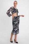 Kadın Ön Astarlı Mesh Crop Bluz Siyah - 3