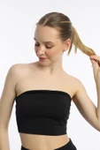 Kadın Allegro Kumaş Askısız Crop Top Siyah - 3