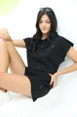 Kadın Kapüşonlu Crop  Siyah - 2