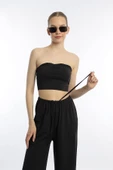 Kadın Allegro Kumaş Askısız Crop Top Siyah - 2