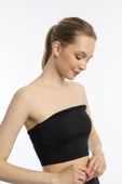 Kadın Allegro Kumaş Askısız Crop Top Siyah - 4