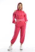Kadın Kapüşonlu Omuz Dekolteli Sweatshirt Pembe - 3