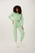 Kadın Kapüşonlu 3 İplik Sweatshirt Su Yeşili - 3