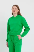 Kadın Kapüşonlu 3 İplik Sweatshirt Yeşil - 1