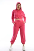 Kadın Kruvaze Detaylı Kapüşonlu Crop Sweat Pembe - 5