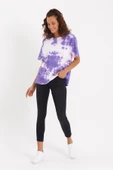 Kadın Batik Yıkamalı Oversize T-shirt Mor - 2