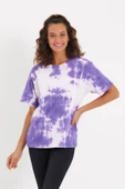 Kadın Batik Yıkamalı Oversize T-shirt Mor - 1