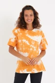 Kadın Batik Yıkamalı Oversize T-shirt Turuncu - 1