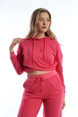 Kadın Kruvaze Detaylı Kapüşonlu Crop Sweat Pembe - 1