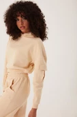 Kadın Kapüşonlu 3 İplik Sweatshirt Bej - 3