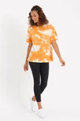 Kadın Batik Yıkamalı Oversize T-shirt Turuncu - 2