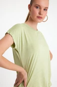 Kadın Bambu Kumaş Bisiklet Yaka T-shirt Mint - 2
