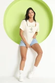 Kadın Cut Out Detaylı T-Shirt Ekru - 3