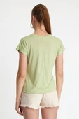 Kadın Bambu Kumaş Bisiklet Yaka T-shirt Mint - 4
