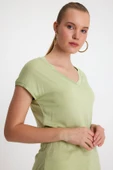 Kadın Bambu kumaş V Yaka T-shirt  Mint - 2