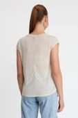 Kadın Tencel Kumaş Bisiklet Yaka T-shırt Taş - 4