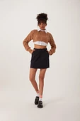 Kadın Triko Crop Sweatshirt Taba - 2