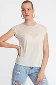 Kadın Tencel Kumaş Bisiklet Yaka T-shırt Taş - 1