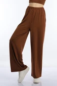 Kadın Allegro Kumaş Oversize Pantolon Kahverengi - 4