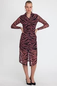 Kadın Zebra Desenli Elbise  Fuşya - 1
