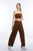 Kadın Allegro Kumaş Crop / Pantolon Takım Kahverengi - 1
