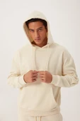 Erkek Kapüşonlu Kanguru Cepli Sweatshirt Ekru - 4