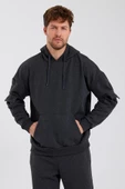 Erkek Kapüşonlu Kanguru Cepli Sweatshirt Antrasit - 1