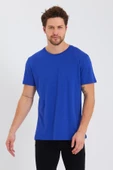 Erkek Pamuk Modal Regular Fit T-shirt Saks - 1