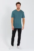 Erkek Tencel Kumaş Oversize T-shırt Nefti - 4