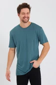Erkek Tencel Kumaş Oversize T-shırt Nefti - 3