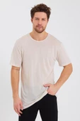 Erkek Tencel Kumaş Oversize T-shırt Taş - 1