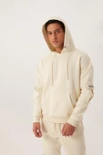 Erkek Kapüşonlu Kanguru Cepli Sweatshirt Ekru - 1