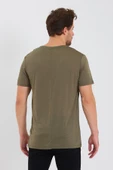 Erkek Tencel Kumaş Bisiklet Yaka T-shirt Haki - 4