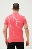 Erkek Şimşek Baskılı Regular Fit Tişört Rose Red - 4