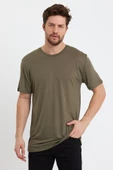 Erkek Tencel Kumaş Oversize T-shırt Haki - 1