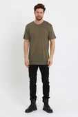 Erkek Tencel Kumaş Oversize T-shırt Haki - 3
