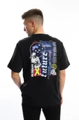 Erkek Oversize Fit Future Baskılı Basic Tişört Siyah - 1