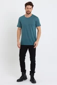 Erkek Tencel Kumaş Bisiklet Yaka T-shirt Nefti - 3