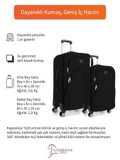 Orta ve Kabin Boy Valiz Seti 4 Teker Kumaş Valiz Siyah 1081 - 2