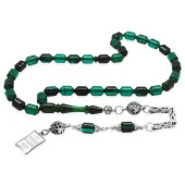 Nipora Kararmaz Metal Kral Püsküllü Uçlu Kapsül Kesim Kişiye Özel İsim&Nazar Ayeti Yazılı Plakalı Turkuaz-Siyah Ateş Kehribar Tesbih thumbnail 2