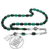 Nipora Kararmaz Metal Kral Püsküllü Uçlu Kapsül Kesim Kişiye Özel İsim&Nazar Ayeti Yazılı Plakalı Turkuaz-Siyah Ateş Kehribar Tesbih thumbnail 3