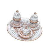 Erzincan El İşlemeli Bakır 2'Lİ KAHVE FİNCAN TAKIMI BEYAZ - 1