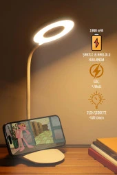 Şarjlı Masa Lambası Dokunmatik 3 Renk 24 Led Telefon Standlı Kademeli Çalışma Okuma Işığı thumbnail 1