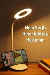 Şarjlı Masa Lambası Dokunmatik 3 Renk 24 Led Telefon Standlı Kademeli Çalışma Okuma Işığı thumbnail 2